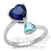 Elegant Rhodium 925 Sterling Silver Blue Heart Glass Ring