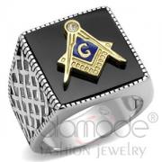 Wholesale Stainless Steel Basket Weave Square Black Agate Masonic Ring