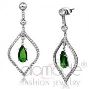 Wholesale Stunning Rhodium Brass Pear Emerald Glass Drop Earrings