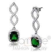 Wholesale Halo Rhodium Brass Square Emerald Glass Drop Earrings