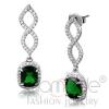 Halo Rhodium Brass Square Emerald Glass Drop Earrings