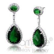 Wholesale Elegant Halo Rhodium Brass Pear Emerald Glass Drop Earrings