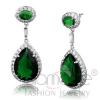 Elegant Halo Rhodium Brass Pear Emerald Glass Drop Earrings