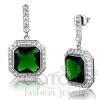 Classy Halo Rhodium Brass Square Emerald Glass Drop Earrings