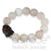Wholesale Rhodium Plated Rose Pink Onyx Beads Buddha Bracelet