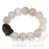 Rhodium Plated Rose Pink Onyx Beads Buddha Bracelet