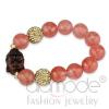 Antique Copper Plated Rose Pink Onyx Beads Buddha Bracelet