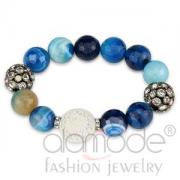 Wholesale Antique Silver Blue Onyx Flower Beads Bracelet