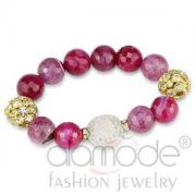 Wholesale Gold Plated Fuchsia Onyx Beads Flower Bracelet