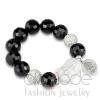 Antique Silver Jet Black Glass Beads Buddha Bracelet