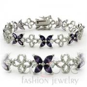 Wholesale Rhodium Plated Amethyst Purple CZ Flower Tennis Bracelet
