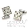 Wholesale Rhodium Checkered Squares White Conch Cufflinks