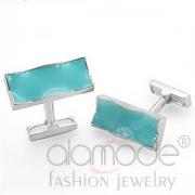 Wholesale Rhodium Plated Brass Rectangle Sea Blue Epoxy Cufflinks