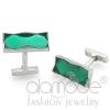 Wholesale Rhodium Rectangle Emerald Green Epoxy Cufflinks