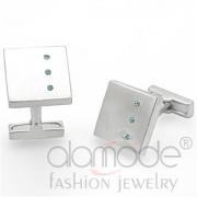 Wholesale Rhodium Plated Sea Blue Crystal Square Cufflinks