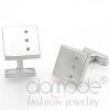 Rhodium Plated Sea Blue Crystal Square Cufflinks
