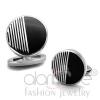 Polished Stainless Steel Jet Black Epoxy Round Cufflinks