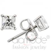 Wholesale Rhodium 925 Sterling Silver Clear CZ Square Stud Earrings