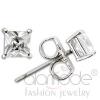 Rhodium 925 Sterling Silver Clear CZ Square Stud Earrings