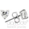 Rhodium 925 Sterling Silver Clear CZ Heart Stud Earrings