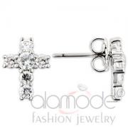 Wholesale Rhodium 925 Sterling Silver Clear CZ Cross Stud Earrings