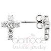 Rhodium 925 Sterling Silver Clear CZ Cross Stud Earrings