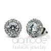 Rhodium 925 Sterling Silver Clear CZ Halo Stud Earrings