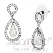 Wholesale Rhodium White Teardrop Pear Pearl Drop Earrings