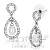 Rhodium White Teardrop Pear Pearl Drop Earrings