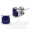 Rhodium Montana Blue Glass Square Stud Earrnigs