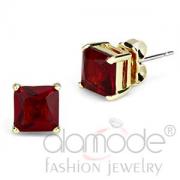 Wholesale Gold Plated Siam Red Glass Square Stud Earrings
