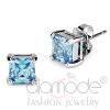 Wholesale Rhodium Sea Blue CZ Square Stud Earrings