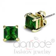 Wholesale Gold Plated Emerald Green Glass Square Stud Earrings