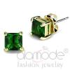 Gold Plated Emerald Green Glass Square Stud Earrings