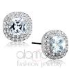 Rhodium Clear CZ Cubic Zirconia Halo Stud Earrings
