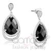Wholesale Rhodium Jet Black Pear Cut CZ Drop Earrings