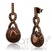 Wholesale Coffee Brown Plated Pear Teardrop CZ Dangle Drop Earrings