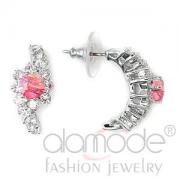 Wholesale Wholesale Rhodium Plated Rose Pink CZ Stud Earrings
