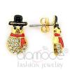 Gold Plated Topaz Yellow Crystal Snowman Stud Earrings