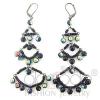 Antique Silver Plated Black Crystal Chandelier Earrings
