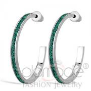 Wholesale Rhodium Plated Emerald Green Crystal Hoop Earrings