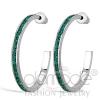Rhodium Plated Emerald Green Crystal Hoop Earrings