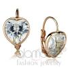 Rose Gold Plated Heart Clear CZ Drop Earrings