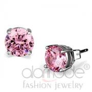 Wholesale Classic Simple Rhodium Round Rose Pink CZ Stud Earrings
