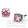 Classic Simple Rhodium Round Rose Pink CZ Stud Earrings