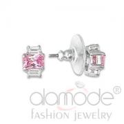 Wholesale High Polished 925 Sterling Silver Rose Pink CZ Stud Earrings