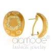 Gold Sterling Silver Orange Flower Clear CZ Stud Earrings