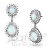 Rhodium Sterling Silver Genuine Pear Opal Dangle Earrings