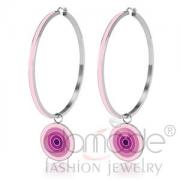 Wholesale High Polished Stainless Steel Rose Pink Epoxy Hoop Earrings