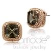 Rose Gold Stainless Steel Brown Genuine Stone Studs